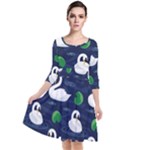 Swan-pattern-elegant-design Quarter Sleeve Waist Band Dress