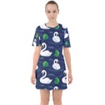 Swan-pattern-elegant-design Sixties Short Sleeve Mini Dress