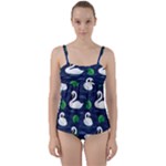 Swan-pattern-elegant-design Twist Front Tankini Set