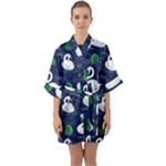 Swan-pattern-elegant-design Half Sleeve Satin Kimono 