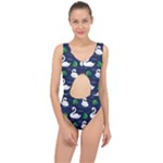 Swan-pattern-elegant-design Center Cut Out Swimsuit