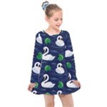 Swan-pattern-elegant-design Kids  Long Sleeve Dress