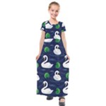 Swan-pattern-elegant-design Kids  Short Sleeve Maxi Dress