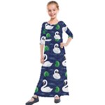 Swan-pattern-elegant-design Kids  Quarter Sleeve Maxi Dress