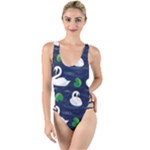 Swan-pattern-elegant-design High Leg Strappy Swimsuit