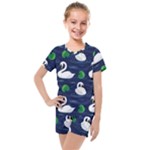 Swan-pattern-elegant-design Kids  Mesh Tee and Shorts Set