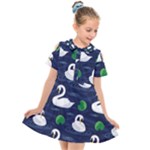 Swan-pattern-elegant-design Kids  Short Sleeve Shirt Dress