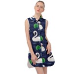 Swan-pattern-elegant-design Sleeveless Shirt Dress