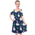 Swan-pattern-elegant-design Kids  Cut Out Shoulders Chiffon Dress