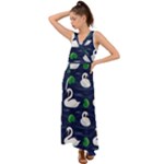 Swan-pattern-elegant-design V-Neck Chiffon Maxi Dress