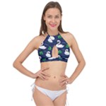 Swan-pattern-elegant-design Cross Front Halter Bikini Top