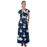 Swan-pattern-elegant-design Flutter Sleeve Maxi Dress