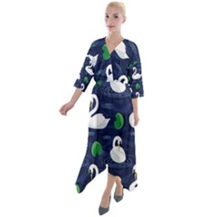 Quarter Sleeve Wrap Front Maxi Dress 
