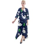 Swan-pattern-elegant-design Quarter Sleeve Wrap Front Maxi Dress