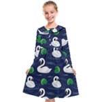 Swan-pattern-elegant-design Kids  Midi Sailor Dress