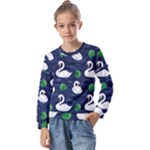 Swan-pattern-elegant-design Kids  Long Sleeve Tee with Frill 