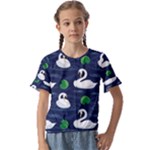 Swan-pattern-elegant-design Kids  Cuff Sleeve Scrunch Bottom Tee