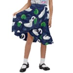 Swan-pattern-elegant-design Kids  Ruffle Flared Wrap Midi Skirt