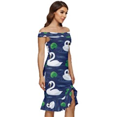 Off Shoulder Ruffle Split Hem Bodycon Dress 