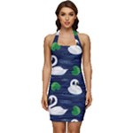 Swan-pattern-elegant-design Sleeveless Wide Square Neckline Ruched Bodycon Dress