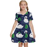 Swan-pattern-elegant-design Kids  Short Sleeve Tiered Mini Dress