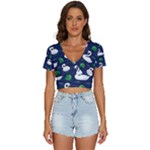 Swan-pattern-elegant-design V-Neck Crop Top