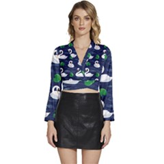 Long Sleeve Tie Back Satin Wrap Top 
