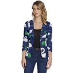 Swan-pattern-elegant-design Women s One-Button 3/4 Sleeve Short Jacket