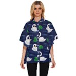 Swan-pattern-elegant-design Women s Batwing Button Up Shirt