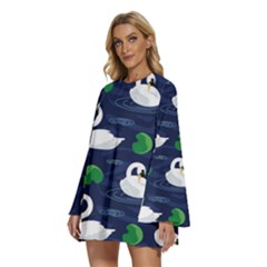 Round Neck Long Sleeve Bohemian Style Chiffon Mini Dress 