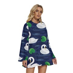 Round Neck Long Sleeve Bohemian Style Chiffon Mini Dress 