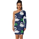 Swan-pattern-elegant-design Long Sleeve One Shoulder Mini Dress