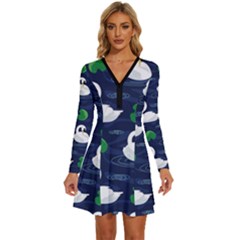 Long Sleeve Deep V Mini Dress  