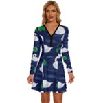 Swan-pattern-elegant-design Long Sleeve Deep V Mini Dress 