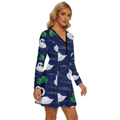 Long Sleeve Deep V Mini Dress  