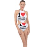 I love mocha coffee Halter Side Cut Swimsuit