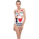 I love mocha coffee Halter Front Plunge Swimsuit