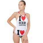 I love iced coffee High Neck One Piece Swimsuit