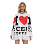 I love iced coffee Round Neck Long Sleeve Bohemian Style Chiffon Mini Dress