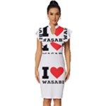 I love wasabi Vintage Frill Sleeve V-Neck Bodycon Dress