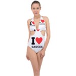 I love sauces Halter Front Plunge Swimsuit