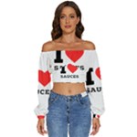 I love sauces Long Sleeve Crinkled Weave Crop Top