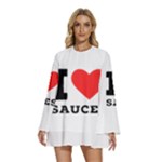 I love sauces Round Neck Long Sleeve Bohemian Style Chiffon Mini Dress