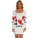 I love sauces Long Sleeve Square Neck Bodycon Velvet Dress