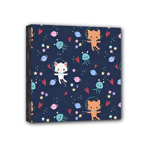 Cute Astronaut Cat With Star Galaxy Elements Seamless Pattern Mini Canvas 4  x 4  (Stretched) from ArtsNow.com