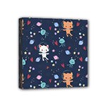 Cute Astronaut Cat With Star Galaxy Elements Seamless Pattern Mini Canvas 4  x 4  (Stretched)