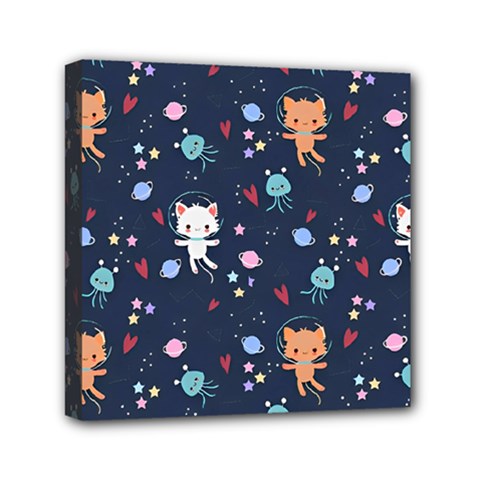 Cute Astronaut Cat With Star Galaxy Elements Seamless Pattern Mini Canvas 6  x 6  (Stretched) from ArtsNow.com