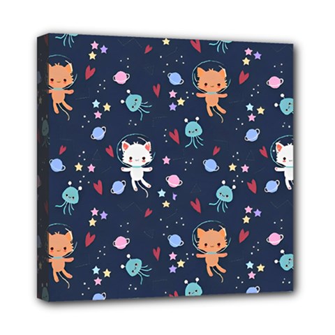 Cute Astronaut Cat With Star Galaxy Elements Seamless Pattern Mini Canvas 8  x 8  (Stretched) from ArtsNow.com