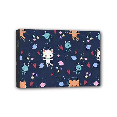 Cute Astronaut Cat With Star Galaxy Elements Seamless Pattern Mini Canvas 6  x 4  (Stretched) from ArtsNow.com