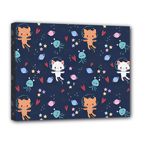 Cute Astronaut Cat With Star Galaxy Elements Seamless Pattern Canvas 14  x 11  (Stretched) from ArtsNow.com
